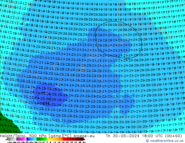 Géop./Temp. 500 hPa Arpege-eu jeu 30.05.2024 18 UTC