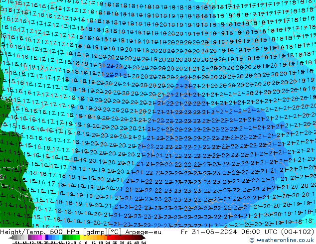 Hoogte/Temp. 500 hPa Arpege-eu vr 31.05.2024 06 UTC