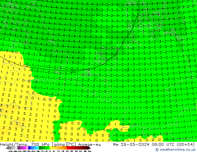 Height/Temp. 700 hPa Arpege-eu St 29.05.2024 06 UTC