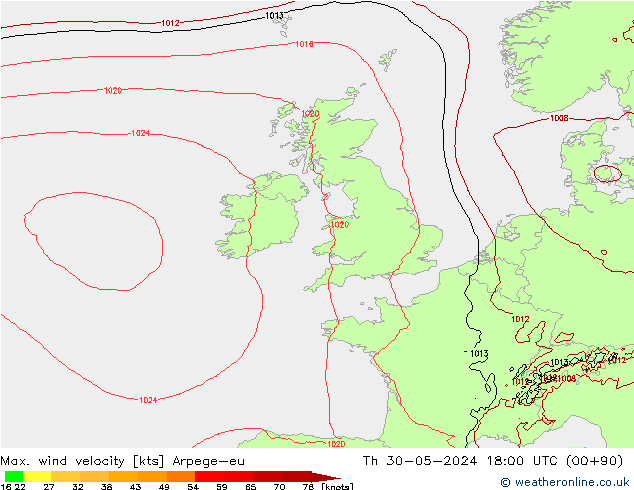 Windböen Arpege-eu Do 30.05.2024 18 UTC