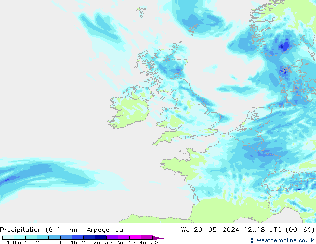 Precipitation (6h) Arpege-eu St 29.05.2024 18 UTC