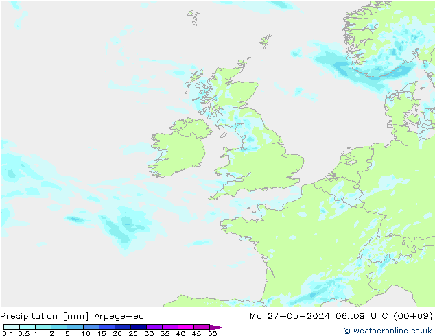 Precipitazione Arpege-eu lun 27.05.2024 09 UTC