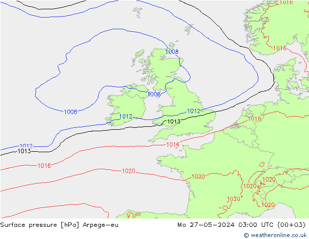 Surface pressure Arpege-eu Mo 27.05.2024 03 UTC