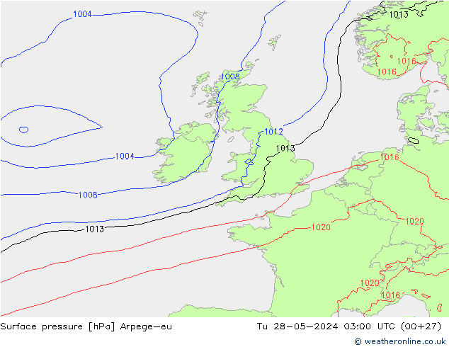 Atmosférický tlak Arpege-eu Út 28.05.2024 03 UTC