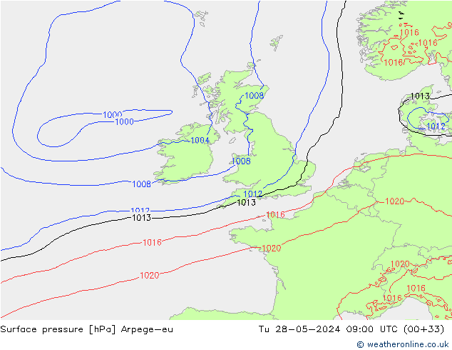 приземное давление Arpege-eu вт 28.05.2024 09 UTC