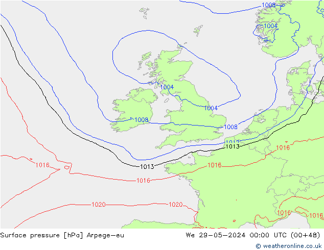 Atmosférický tlak Arpege-eu St 29.05.2024 00 UTC