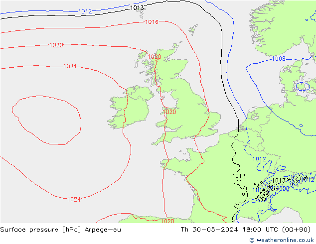 Surface pressure Arpege-eu Th 30.05.2024 18 UTC