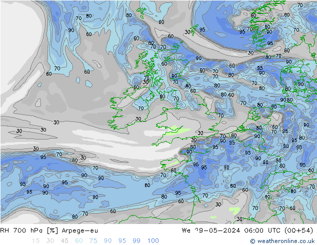 RH 700 hPa Arpege-eu St 29.05.2024 06 UTC