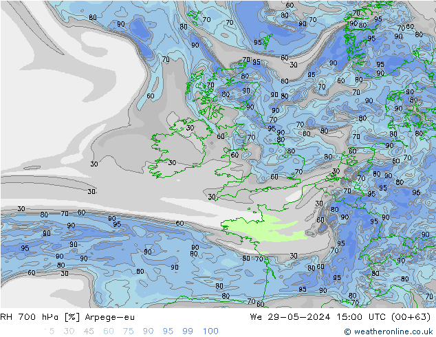 700 hPa Nispi Nem Arpege-eu Çar 29.05.2024 15 UTC