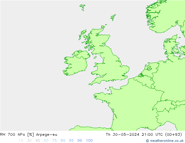 RH 700 hPa Arpege-eu Qui 30.05.2024 21 UTC