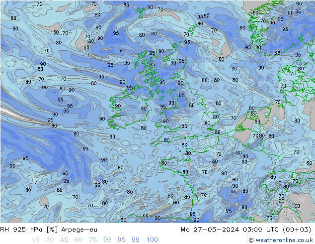 RH 925 hPa Arpege-eu Mo 27.05.2024 03 UTC