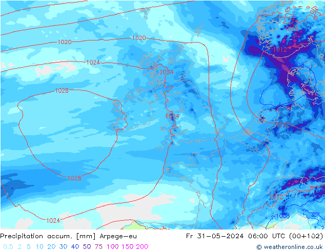 Precipitation accum. Arpege-eu Sex 31.05.2024 06 UTC