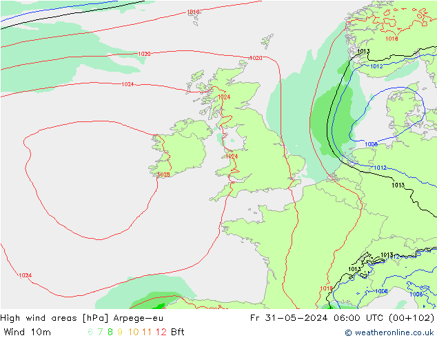 High wind areas Arpege-eu Sex 31.05.2024 06 UTC