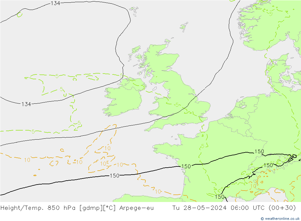 Height/Temp. 850 hPa Arpege-eu  28.05.2024 06 UTC