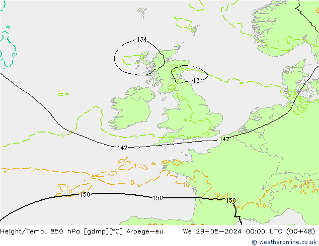 Height/Temp. 850 hPa Arpege-eu  29.05.2024 00 UTC