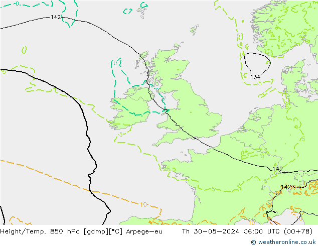 Height/Temp. 850 hPa Arpege-eu gio 30.05.2024 06 UTC