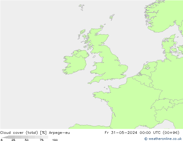 Cloud cover (total) Arpege-eu Fr 31.05.2024 00 UTC