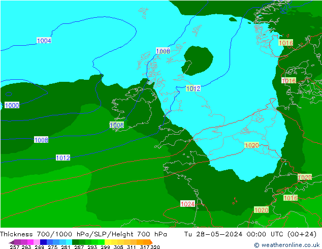 Thck 700-1000 hPa Arpege-eu Út 28.05.2024 00 UTC