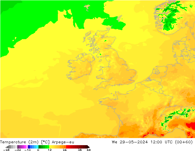 Temperaturkarte (2m) Arpege-eu Mi 29.05.2024 12 UTC