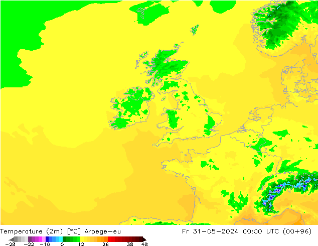 Temperatura (2m) Arpege-eu Sex 31.05.2024 00 UTC