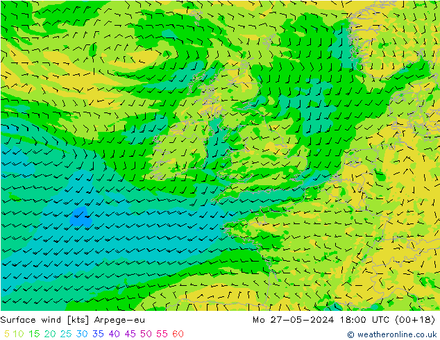 Vento 10 m Arpege-eu Seg 27.05.2024 18 UTC