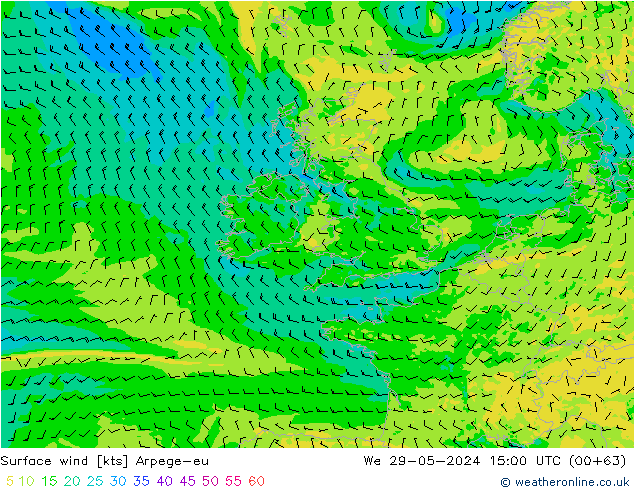 Wind 10 m Arpege-eu wo 29.05.2024 15 UTC