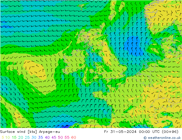 Wind 10 m Arpege-eu vr 31.05.2024 00 UTC