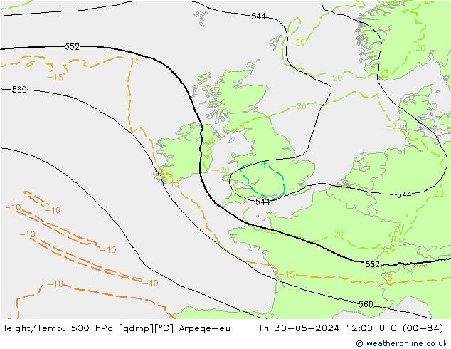 Height/Temp. 500 hPa Arpege-eu gio 30.05.2024 12 UTC