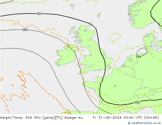 Height/Temp. 500 hPa Arpege-eu ven 31.05.2024 00 UTC