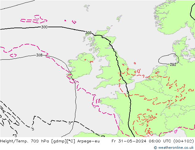 Height/Temp. 700 hPa Arpege-eu Fr 31.05.2024 06 UTC