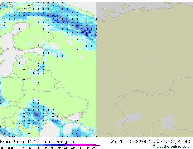 Precipitação (12h) Arpege-eu Qua 29.05.2024 00 UTC