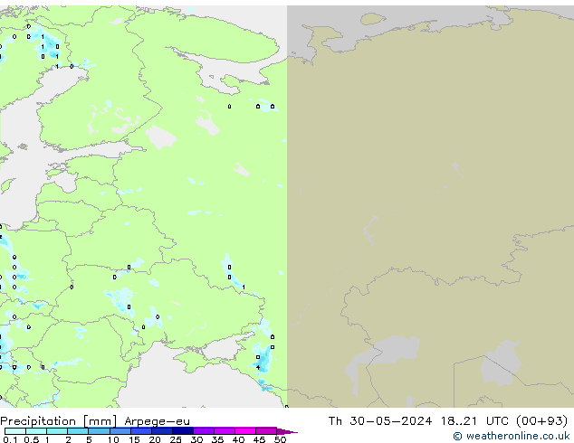 Precipitazione Arpege-eu gio 30.05.2024 21 UTC