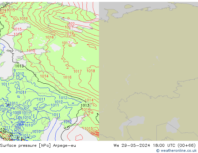 Atmosférický tlak Arpege-eu St 29.05.2024 18 UTC