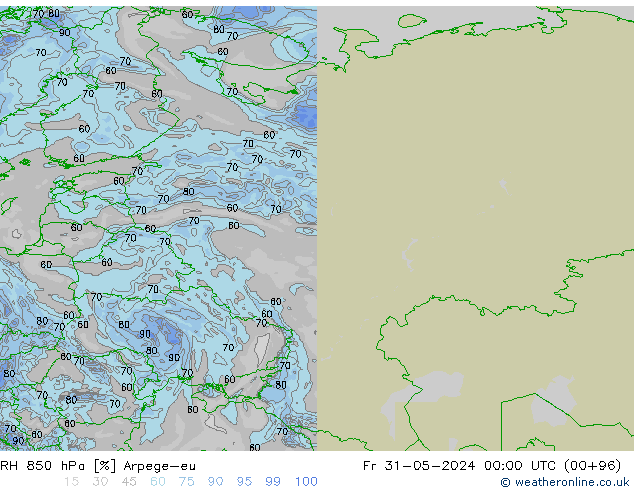RH 850 hPa Arpege-eu  31.05.2024 00 UTC