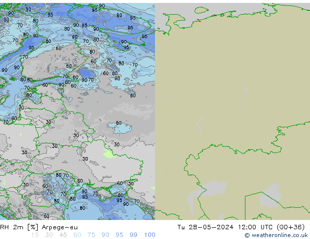 Humedad rel. 2m Arpege-eu mar 28.05.2024 12 UTC