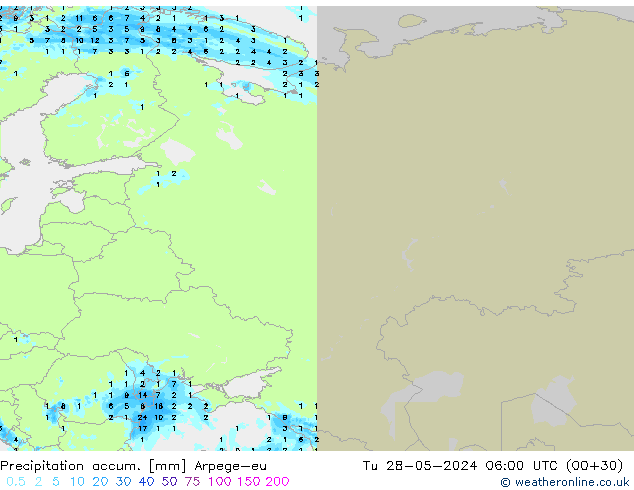 Precipitación acum. Arpege-eu mar 28.05.2024 06 UTC