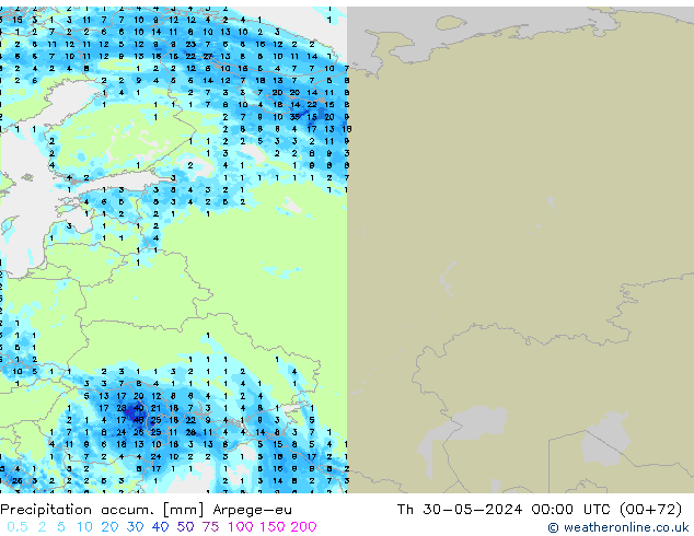 Precipitation accum. Arpege-eu czw. 30.05.2024 00 UTC