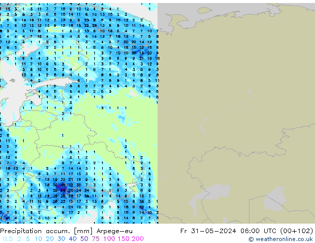 Precipitation accum. Arpege-eu  31.05.2024 06 UTC