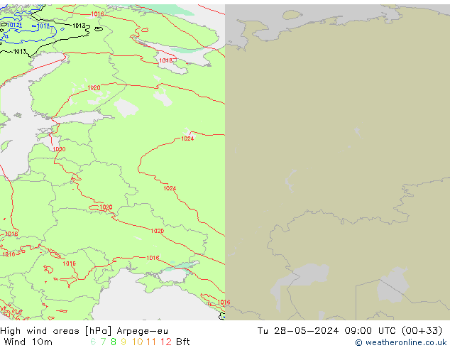 High wind areas Arpege-eu mar 28.05.2024 09 UTC