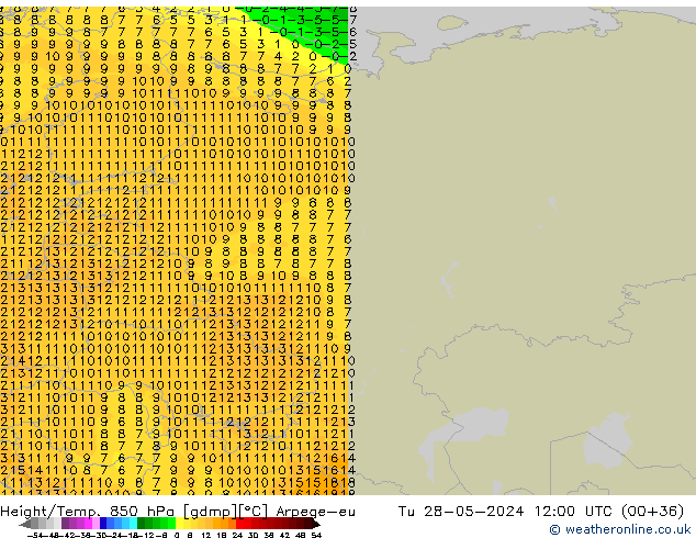 Geop./Temp. 850 hPa Arpege-eu mar 28.05.2024 12 UTC