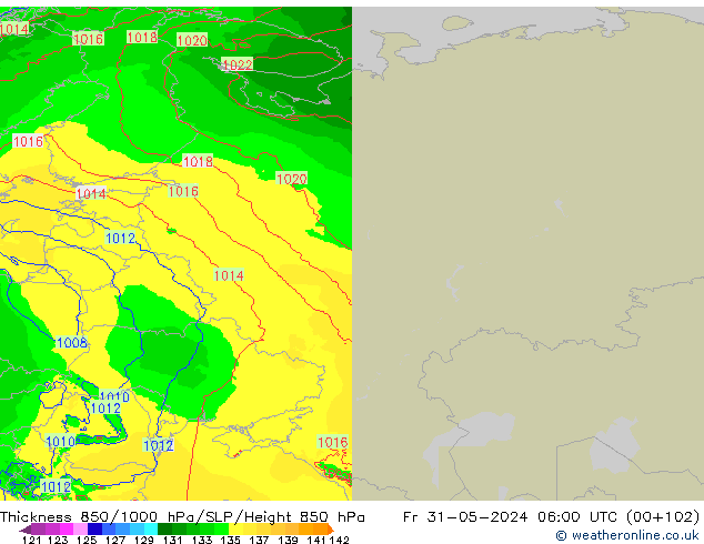 Thck 850-1000 hPa Arpege-eu  31.05.2024 06 UTC