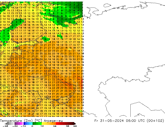 Sıcaklık Haritası (2m) Arpege-eu Cu 31.05.2024 06 UTC