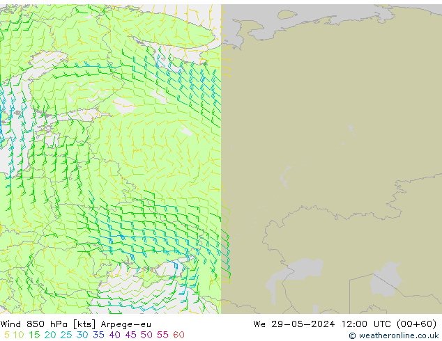 ветер 850 гПа Arpege-eu ср 29.05.2024 12 UTC