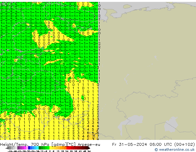 Height/Temp. 700 hPa Arpege-eu Sex 31.05.2024 06 UTC