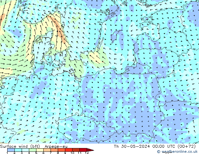 Rüzgar 10 m (bft) Arpege-eu Per 30.05.2024 00 UTC