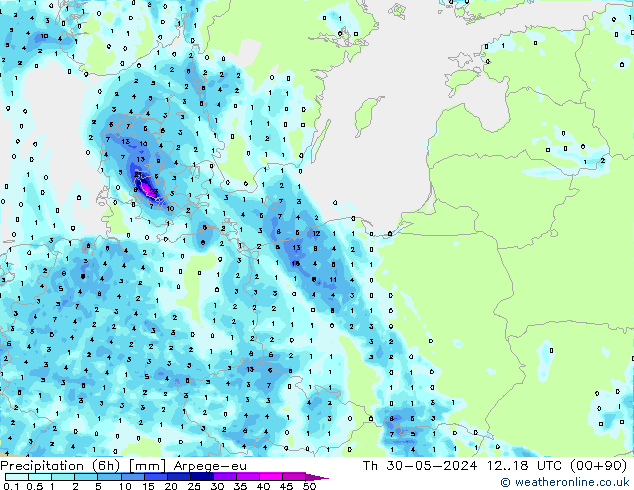 Precipitation (6h) Arpege-eu Th 30.05.2024 18 UTC