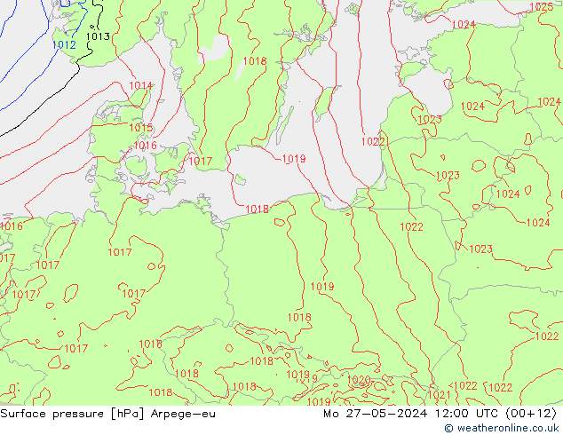 Surface pressure Arpege-eu Mo 27.05.2024 12 UTC