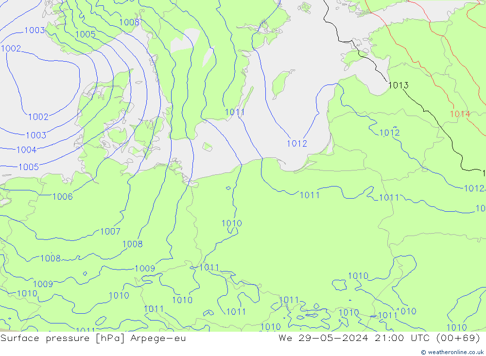 Surface pressure Arpege-eu We 29.05.2024 21 UTC