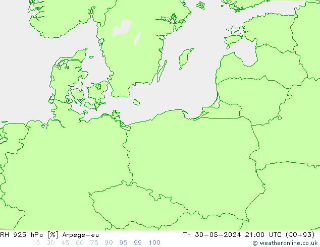 RH 925 hPa Arpege-eu Th 30.05.2024 21 UTC