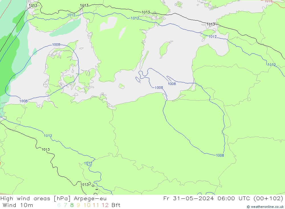 High wind areas Arpege-eu Sex 31.05.2024 06 UTC